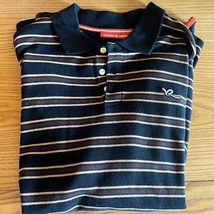 Mens Brown, Black, and Tan Striped Polo